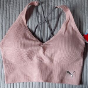 Puma Women's Blush Sports Bra with Silver Logo